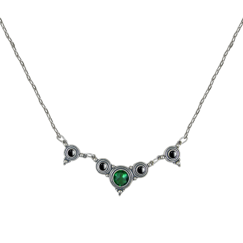 Sterling Silver Gemstone Necklace With Green And Hematite